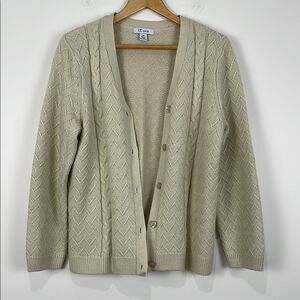 Tog Shop Women’s Medium Button Cardigan Beige Oversized Grandma Sweater Zig Zag